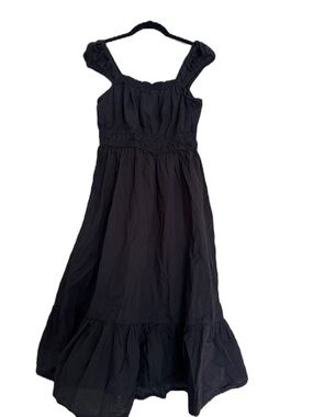 Dizzy Lizzy L Black Midi Dress with Cap Sleeves cinched waist